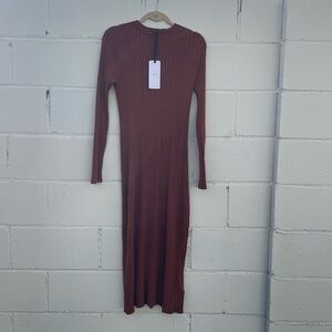 Varley Axel Rib Knit Midi sweater Dress • sold out Brown Patina • Size S